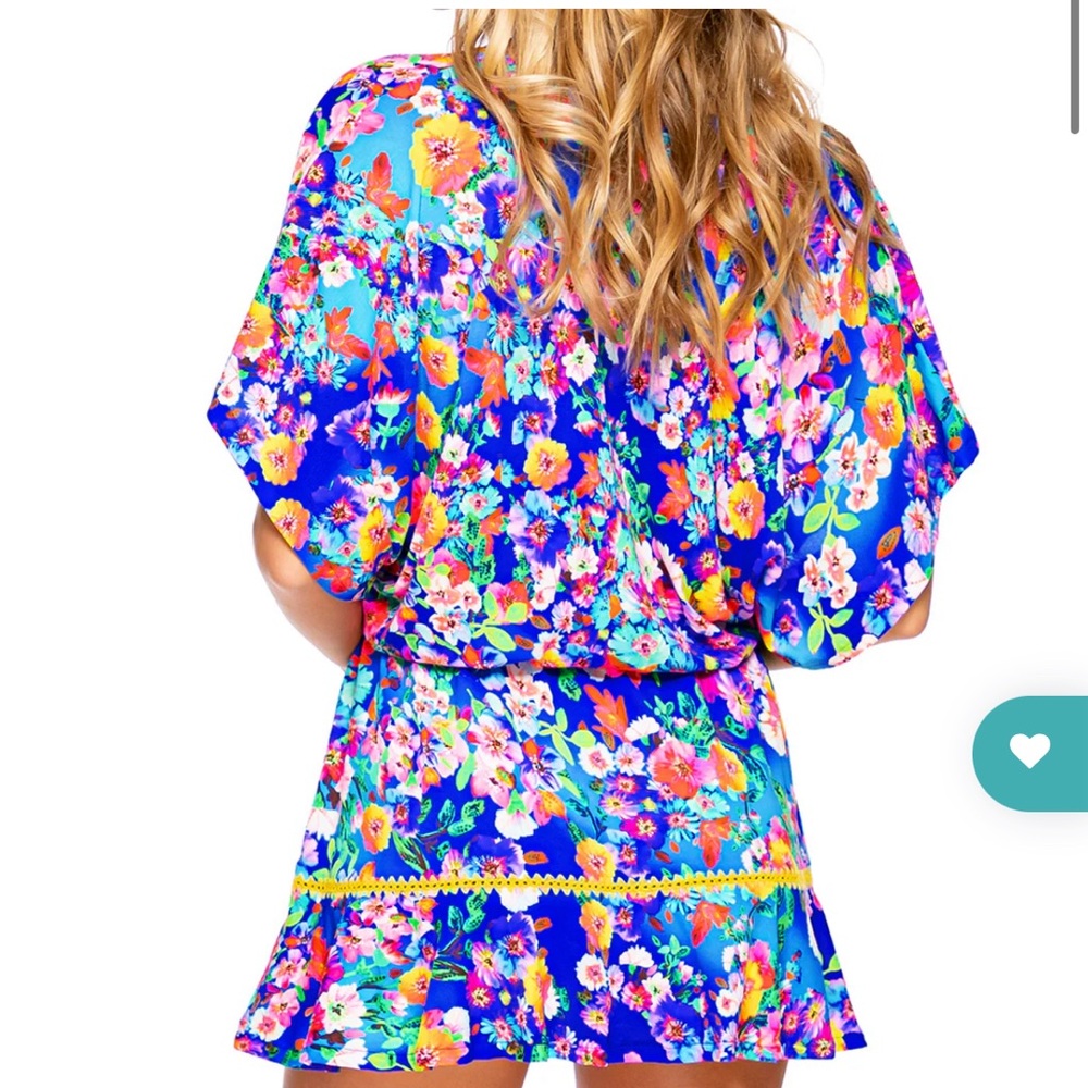 Lulu Fama playera stitched ruffle dress in water blossom: NWT, size L - Picture 2 of 6